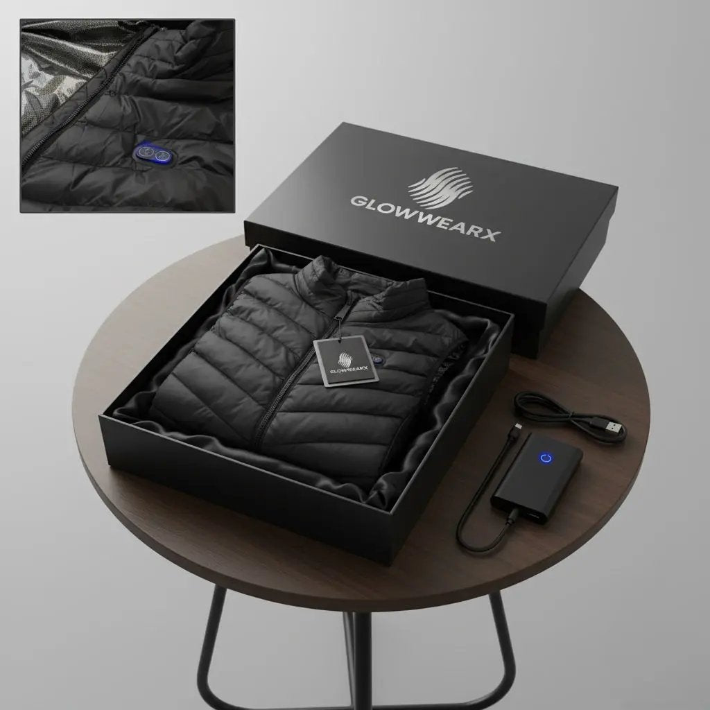 Packaging du gilet chauffant USB 9 zones GlowWearX 