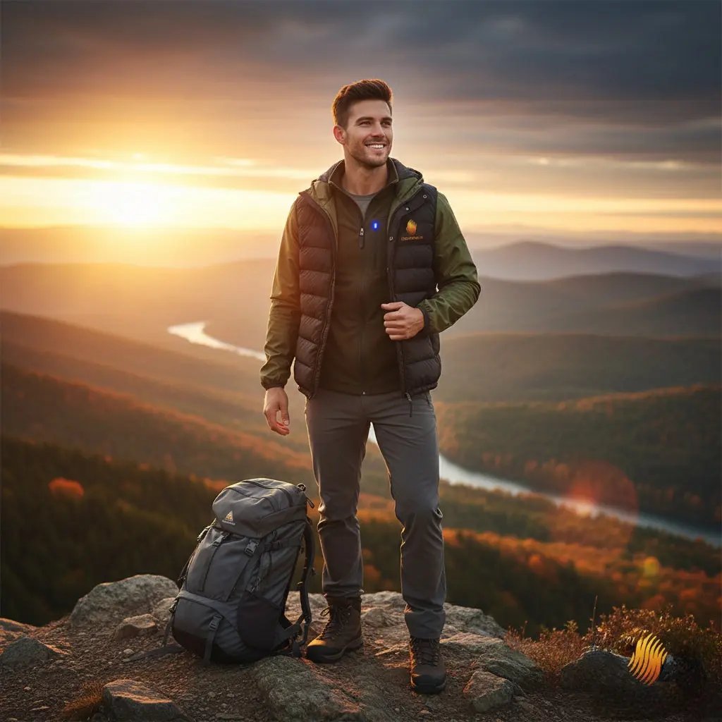 Gilet chauffant GlowWearX porté en extérieur – protection contre le froid